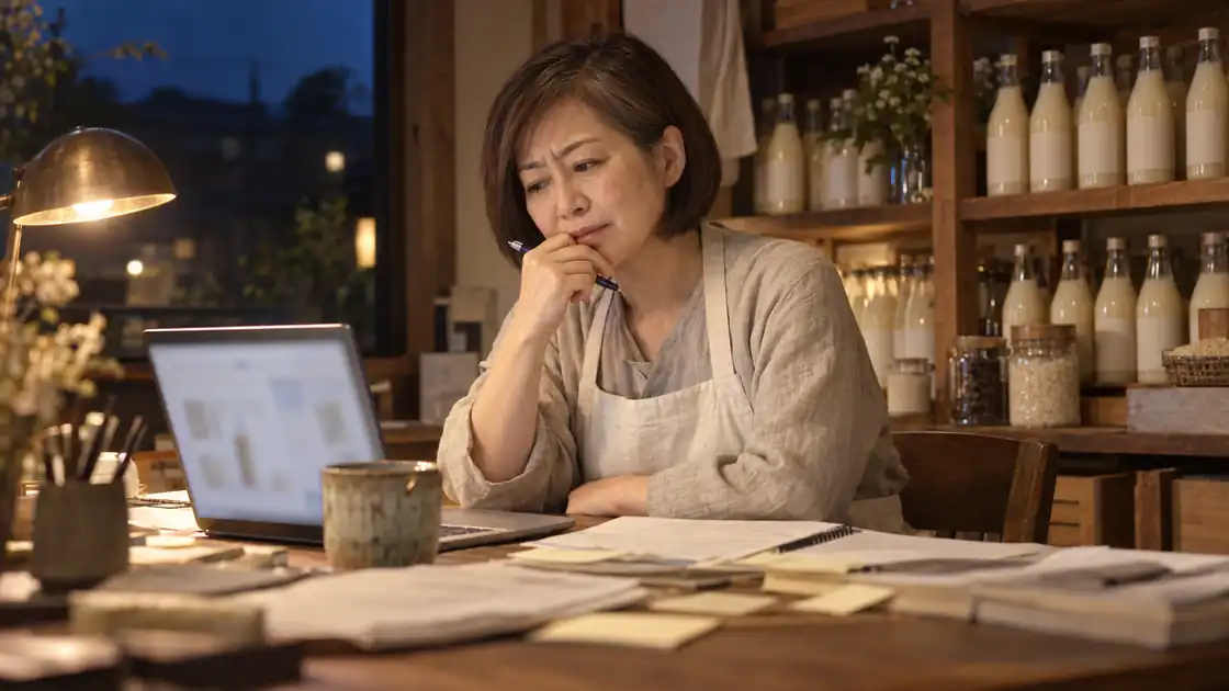夜、資料とメモに囲まれて文章を書きあぐねる店主