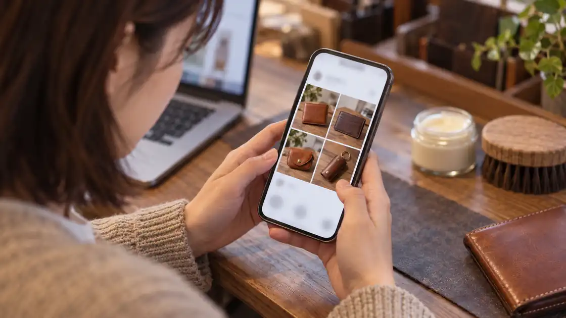 スマホに並んだ投稿の案を見ている手元
