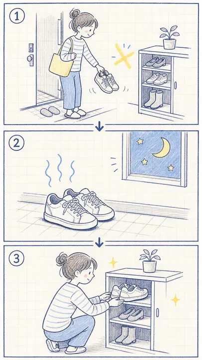 靴箱のにおい対策の 3 コマの画像